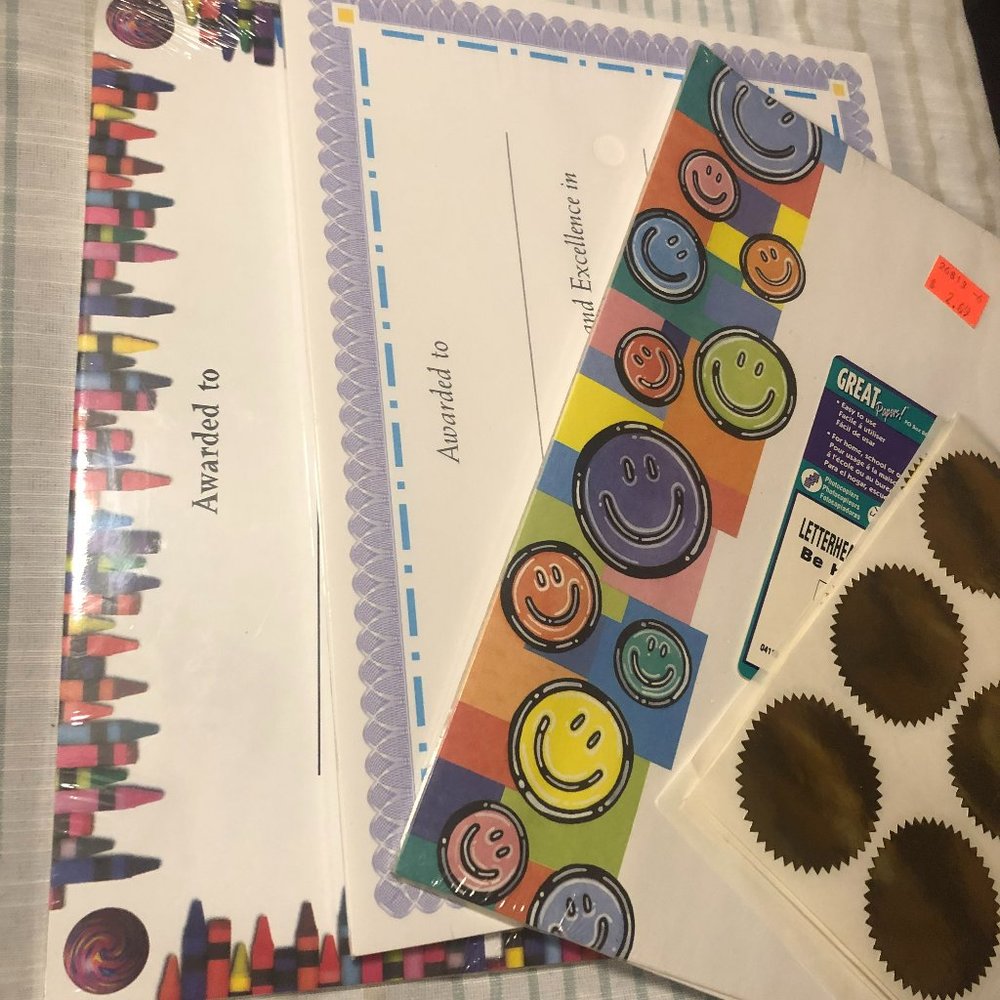 Award Print Papers, Smiley face letter head and Sticker Seals